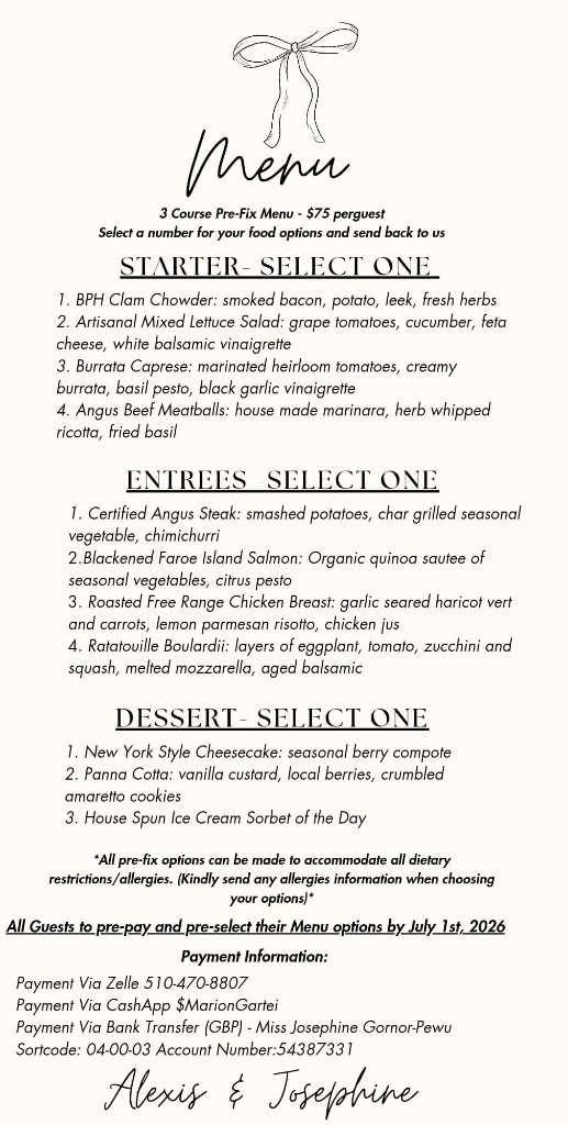 Wedding menu card. Click to enlarge.